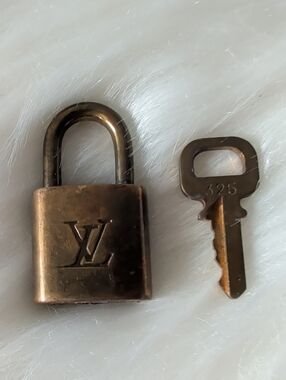 Authentic Louis Vuitton Bronze-Tone Padlock and Key